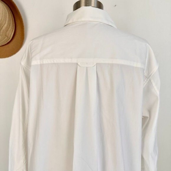 Athleta Womens Oversized Poplin Top Size Medium White Performance Pockets New - Picture 6 of 16